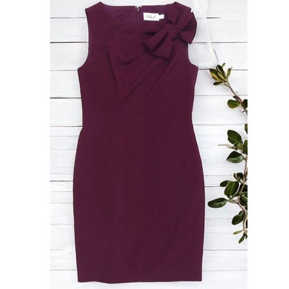Eliza J Cocktail Sheath Dress Purple Plum Size 4 Asymmetrical Bow Elegant